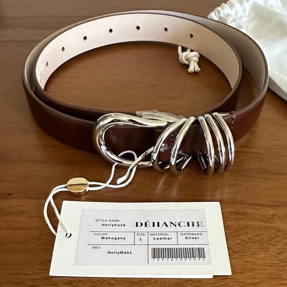 NWT Déhanché Mahogany Leather Belt with Silver Hardware, size L